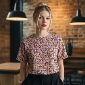 80's VTG Yves St.Clair  Vibrant Multicolor Abstract Print Top